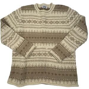 Q&A Vintage 90s Fair Isle Roll Neck Sweater Women's S Beige Cream Nordic Knit